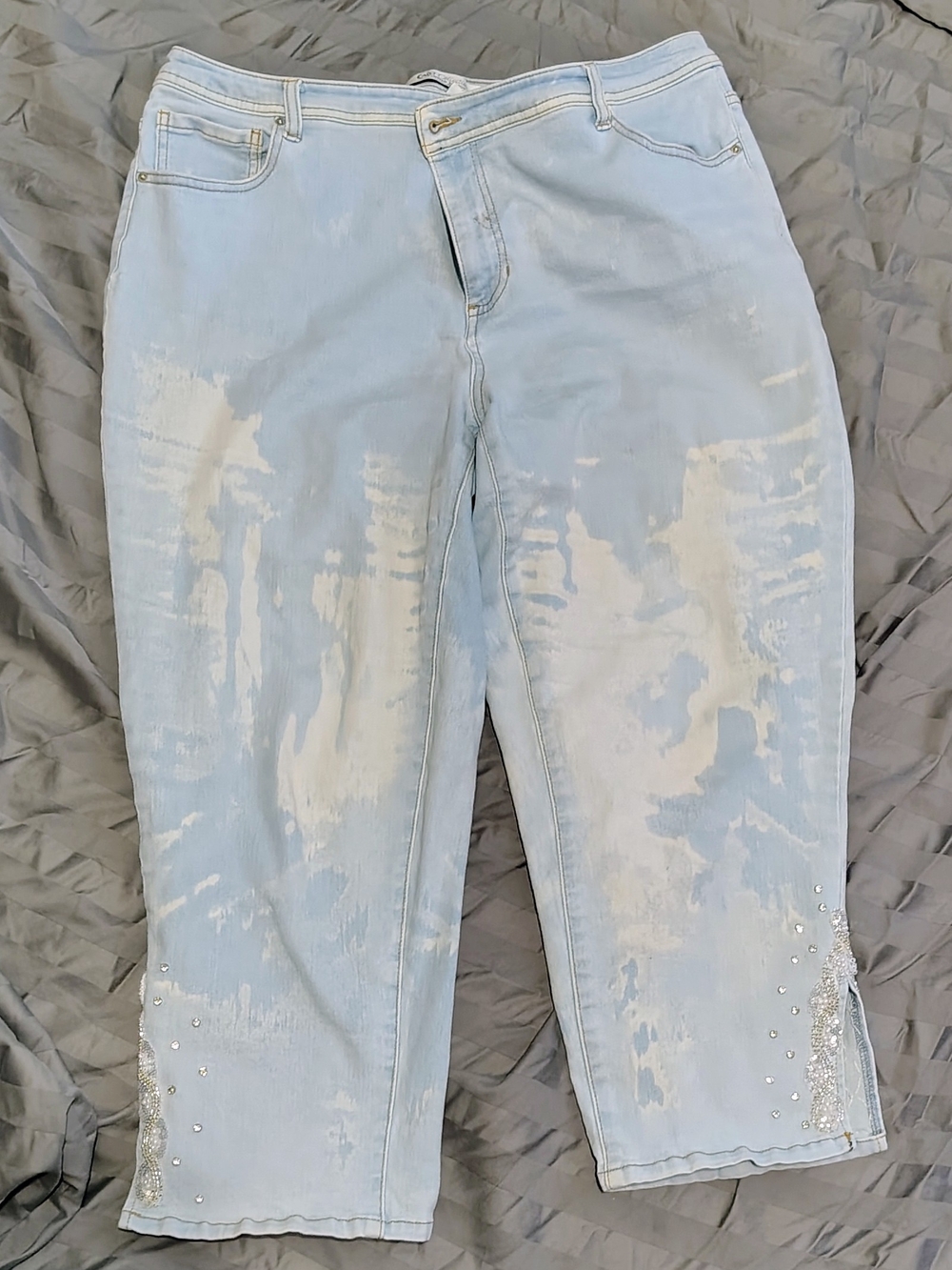 Cato Light Blue Cropped Jeans with Rhinestone Hem 18w Y2K Distressed